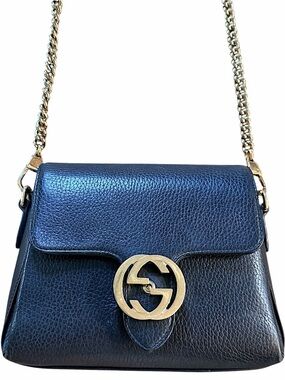 Gucci Black Leather Crossbody with Gold Chain